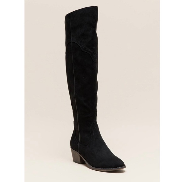 Black Western Style Over The Knee Low Heel Boots - Picture 9 of 12